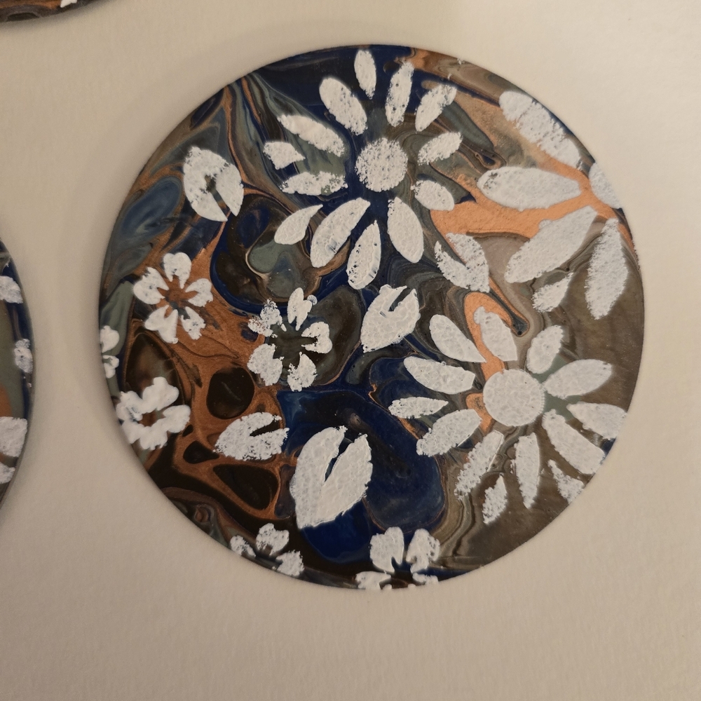 5 HANDCRAFTED Wood Floral Beach Coasters HANDMADE & HANDPAINTED Table Art Decor - Picture 7 of 13